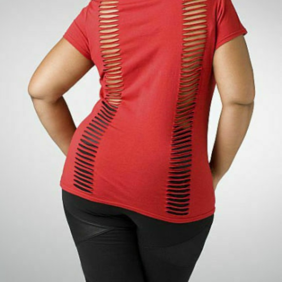 NEW  Dereon slashed Red BACK OPEN SHIRT tee PLUS  Y2K 00's 1X 14 16 - Picture 4 of 17